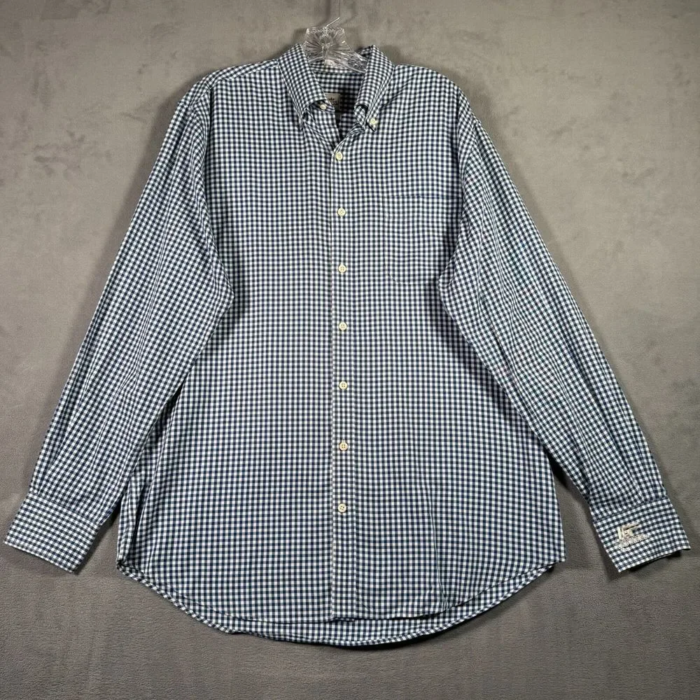 Peter Millar Shirt Mens L Blue Check Nanoluxe Long Sleeve Button Down IGF Preppy